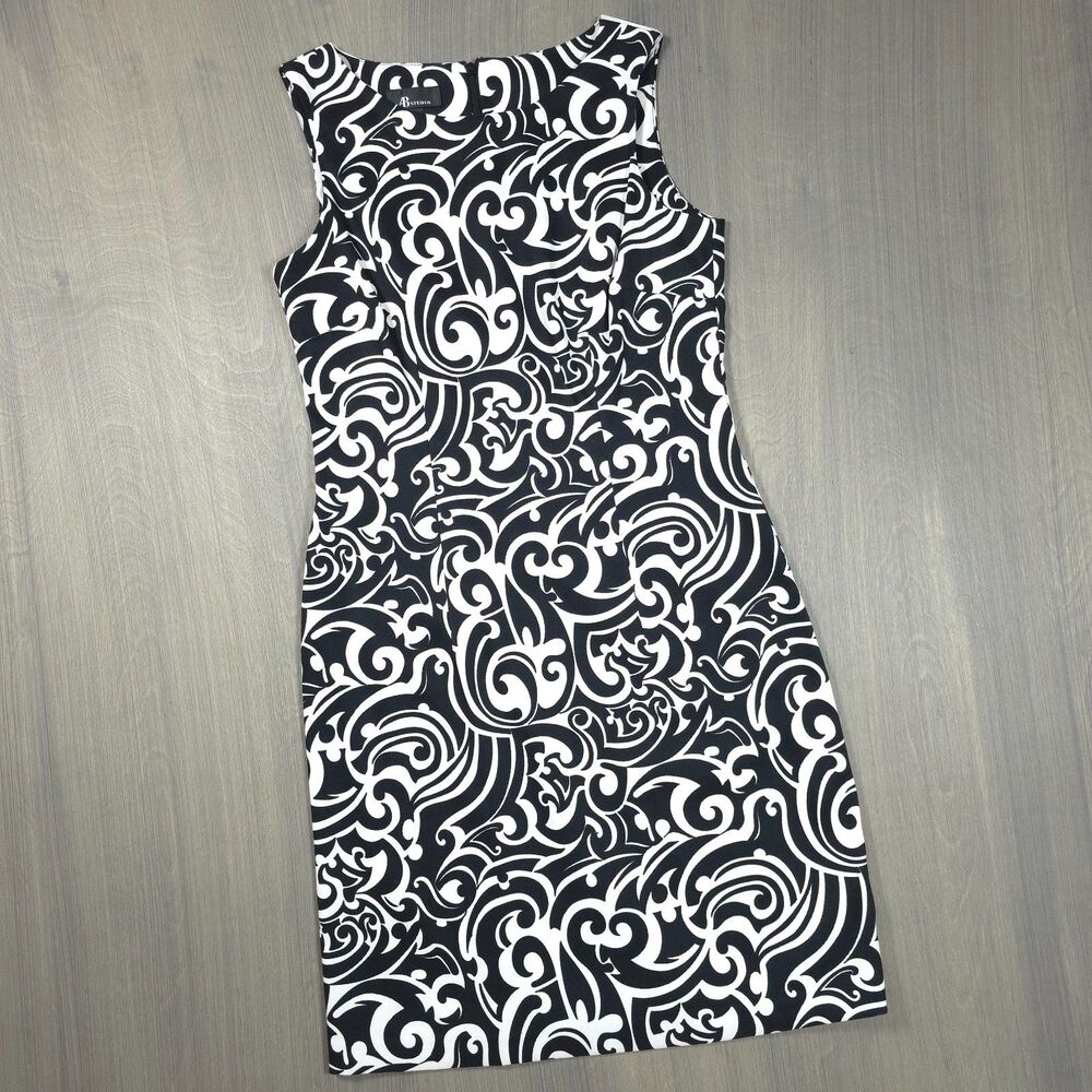 AB Studio Womens Sleeveless Sheath Dress Size 4 Black White Swirl